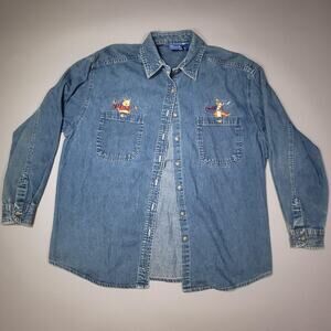 Vintage Disney Winnie the Pooh Denim Button down Mens Large